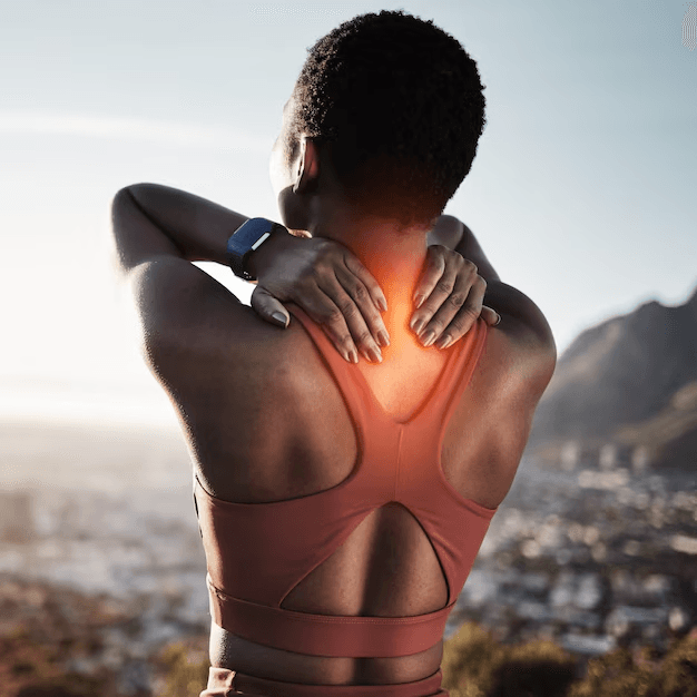 Friska Herbal teas back pain fitness black woman nature experience running training accident mountains woman athlete back run feeling pain from exercise r